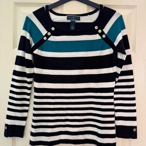 Petite Striped Sweater with Button Accents
